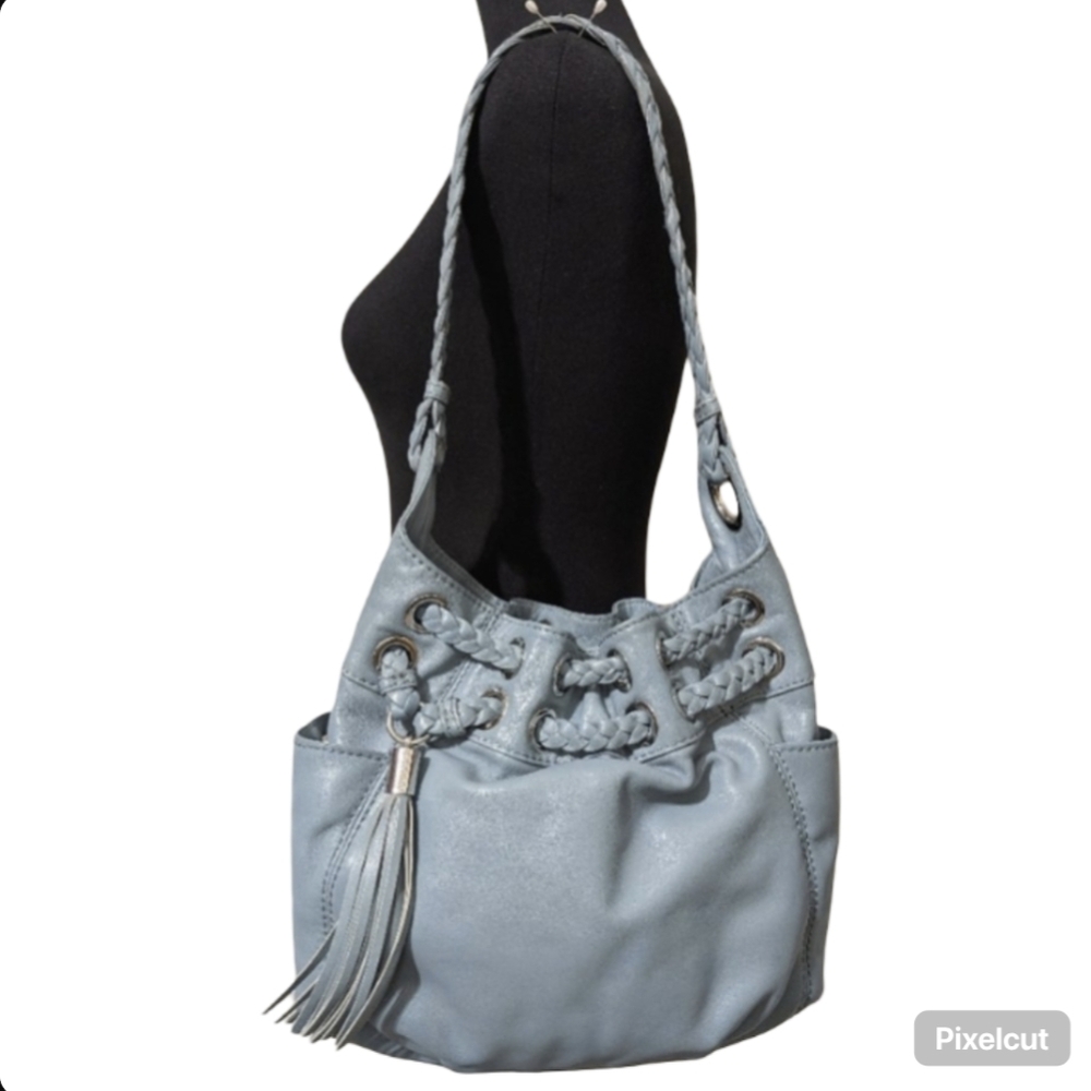 Michael Kors Braided Astor Grommet Blue Shoulder Bag Satchel